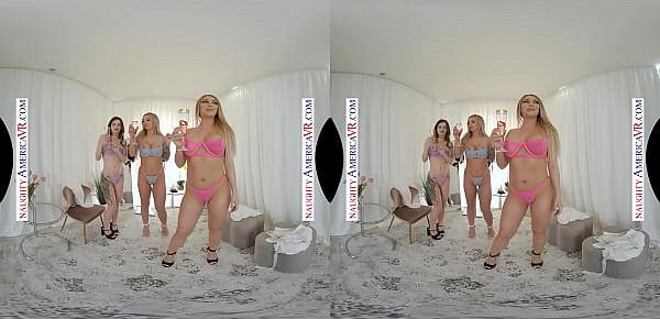  Naughty America - Find out why these sexy friends, Maddy May, Madelyn Monroe, and Kayley Gunner, were given a huge discount at the infamous Dressing Room